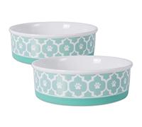 Bone Dry Lattice Collection Pet Bowl & Canister, Large Round - 7.5 x 7.5 x 2.4", Aqua, 2 Piece