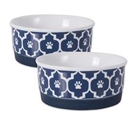 Bone Dry Lattice Collection Pet Bowl & Canister, Small Round - 4.25 x 4.25 x 2", Nautical Blue, 2 Piece