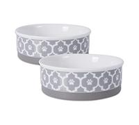 Bone Dry Lattice Pet Bowl, Removable Silicone Ring Creates Non-Slip Bottom for Secure Feeding & Less Mess, Microwave & Dishwasher Safe, Medium Set, 6x2", Gray, 2 Count