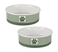 Bone Dry Paw & Patch Ceramic Pet Collection, Large Set, 7.5x2.4, Hunter Green, 2 Piece