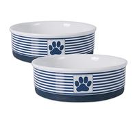 Bone Dry Paw & Patch Ceramic Pet Collection, Large Set, 7.5x2.4", Nautical Blue, (Pack of 2)