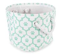 Bone Dry Paw Print Collapsible Polyester Pet Storage Bin, Round Small - 12 x 12 x 9", Lattice Aqua
