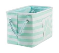 Bone Dry Pet Storage Collection Striped Paw Patch Bin, Aqua, Small Rectangle