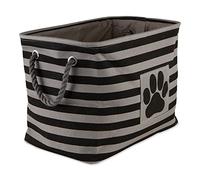 Bone Dry Pet Storage Collection Striped Paw Patch Bin, Large Rectangle, Black
