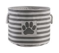 Bone Dry Pet Storage Collection Striped Paw Patch Bin, Medium Round, Gray