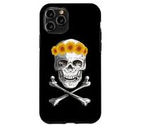 Bone Head Skull Wearing Sunflower Wreath Crossbone Halloween Case for iPhone 11 Pro