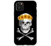 Bone Head Skull Wearing Sunflower Wreath Crossbone Halloween Case for iPhone 11 Pro Max