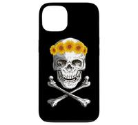 Bone Head Skull Wearing Sunflower Wreath Crossbone Halloween Case for iPhone 13