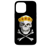 Bone Head Skull Wearing Sunflower Wreath Crossbone Halloween Case for iPhone 13 Pro Max