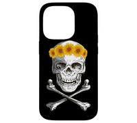 Bone Head Skull Wearing Sunflower Wreath Crossbone Halloween Case for iPhone 14 Pro
