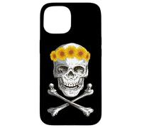 Bone Head Skull Wearing Sunflower Wreath Crossbone Halloween Case for iPhone 15