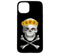 Bone Head Skull Wearing Sunflower Wreath Crossbone Halloween Case for iPhone 15 Plus