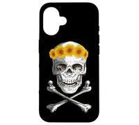 Bone Head Skull Wearing Sunflower Wreath Crossbone Halloween Case for iPhone 16