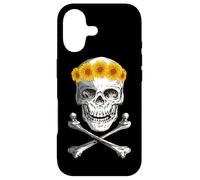 Bone Head Skull Wearing Sunflower Wreath Crossbone Halloween Case for iPhone 17