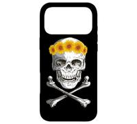 Bone Head Skull Wearing Sunflower Wreath Crossbone Halloween Case for iPhone 17 Pro Max