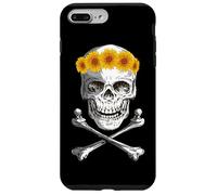 Bone Head Skull Wearing Sunflower Wreath Crossbone Halloween Case for iPhone 7 Plus/8 Plus