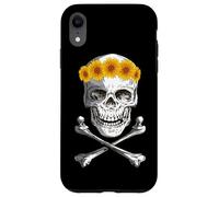Bone Head Skull Wearing Sunflower Wreath Crossbone Halloween Case for iPhone XR
