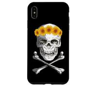 Bone Head Skull Wearing Sunflower Wreath Crossbone Halloween Case for iPhone XS Max