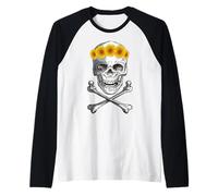 Bone Head Skull Wearing Sunflower Wreath Crossbone Halloween Raglan Baseball Tee