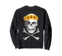 Bone Head Skull Wearing Sunflower Wreath Crossbone Halloween Sweatshirt