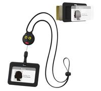 【Bone】 Lanyard Retractable Badge Holder - ID Badge Holders with Slim Case, Large Capacity, Multiple Cards Slot,Interchangeable Lanyard Strap (Hor-Miao Cat)