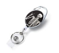 Bone Retractable Badge Reels - Double Sided Color Print Pattern Holders with Keychain, Clip and Key Ring - Durable Nylon Rope