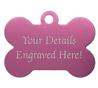 Bone Shaped Pet Tags - 38mm Wide - 9 Colours To Choose From, Free Engraving (Pink)