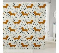 Bone Shower Curtain, 3D Effect Dachshund Mould Proof Mildew Resistant Waterproof Fabric Bathroom Curtains with Hooks, Machine Washable, Quick Dry, Bath Curtain, 200x200 cm V1042
