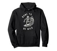 Bone To Be Wild Funny Skeleton Surfer Distressed Surfing Pullover Hoodie
