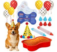 BoneItUp Dog Birthday Cake Kit - Bake Birthday Cakes for Dogs - Dog Party Supplies Set with - Large Cake Mold, 3 Vet-Backed Cake Recipes, 2 Drawing Pens, 10 Balloons, Birthday Hat & Bow