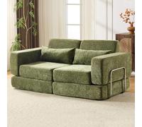 Boneless Sofa Bed, Chenille Modular Sleeper Couch with Pillows and Armrests, High-Density Foam Filling for Living Room and Playroom