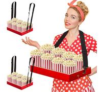 Bonerwhite 2 Pcs Wooden Snack Trays with Strap Red Movie Night Party Usherette Serving Tray 15.7 x 11.8 x 2.2 Inch Wooden Popcorn Drink Beverage Carrier for 20's Theme Costume Accessory Prop