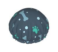 Bones And Dog Claws Print Shower Cap Reusable Bath Cap Double Layer Bath Hair Caps, Keeps Hair Dry, Fits All Head