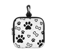 Bones and Dog Paws Small Zip Pouch-Waterproof Neoprene Storage Bag for Earbuds, Keychain Clip Case for Coins Cards USB, Travel Organiser