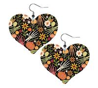 Bones And Flowers Heart Shape Leather Earrings Women Girls Simple Dangle Earrings Gifts for Her