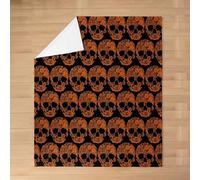 Bones Kids Flannel Blanket,Skeleton Halloween Flower Bed Blanket,Skull Gothic Horror Exotic Girls Boys Sofa Decor,Orange Black Fuzzy Blanket,Throw Size (50 x 60 Inches)