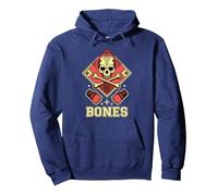Bones MMA BJJ Kickboxing Boxing Wrestling Fighter Pullover Hoodie, Adult Unisex, Navy Blue, Small