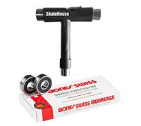 Bones Swiss Skateboard Bearings (8 Pack) Bundled with a SkateHouse Skate Tool