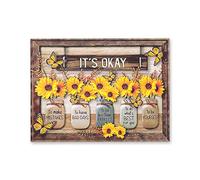 bonesweet Sunflower Motivational Wall Art It's Okay Rustic Inspirational Quotes Wall Decor with Butterfly Canvas Wall Art for Bedroom Living Room Dining Kitchen Office(16 X 12inches, Unframed)