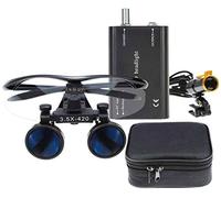 BONEW 3.5X Surgical Binocular Loupes Optical Glass + 5W LED Headlight Powerfullight with Clip-on Type + Cloth Bag DY-008 (Black)