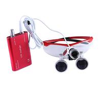 BoNew Portable Dental Surgical Binocular Loupes 3.5X-R Optical Glass With/Without Head LED Light Lamp Red (With LED light)