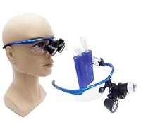 BoNew Portable Surgical Binocular Loupes 2.5X420mm Optical Glass + 3W LED HeadLight Blue