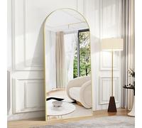 BONEWEI Arched Full Length Mirror, 179x65cm Full Body Free Standing Mirror Gold Aluminium Frame, Large Floor Mirror Standing Hanging or Leaning Against Wall for Bedroom, Entry, Living Room