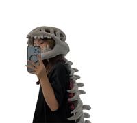 Bonezilla Realistic Dinosaur Skeleton Costume Set, Halloween Dino-Themed Monster Skeleton Outfit with 3D Skull Mask, Scary Plush Fossil Jumpsuit, Cosplay Props (Grey 116cm)