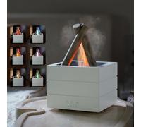 Bonfire Aroma Diffuser, 280ml Ultrasonic Cold Mist Humidifier, Autumn/Winter Home Bedroom Humidifier with 7-Color Flame Atmosphere Night Light, Timed & Remote Control, (White)