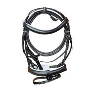 Bonfire Comfort Horse Bridle Black And White Premium Leather with Padded 1.5 Inch Noseband Raised Browband Detachable Flash Strap Stainless Steel Fittings and Leather Rubber Grip Reins (Extra-Full)