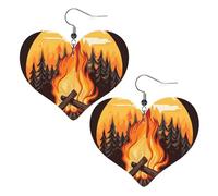 Bonfire Leather Earrings for Women Heart Dangle Earrings Lightweight Drop Earring Jewelry Gift
