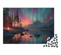 Bonfire on The Shore of A Nordic Lake Puzzle 1000pcs (75x50cm) Erwachsene Aurora Puzzle,Home Decor