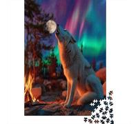 Bonfire, Shouting White Wolf 70x50cm/1000pcs Erwachsenenpuzzle - Northern Lights And Full Moon Erwachsenenpuzzle DIY-Puzzlespielzeug