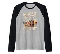 Bonfires Boots and A Whole Lotta Country Raglan Baseball Tee